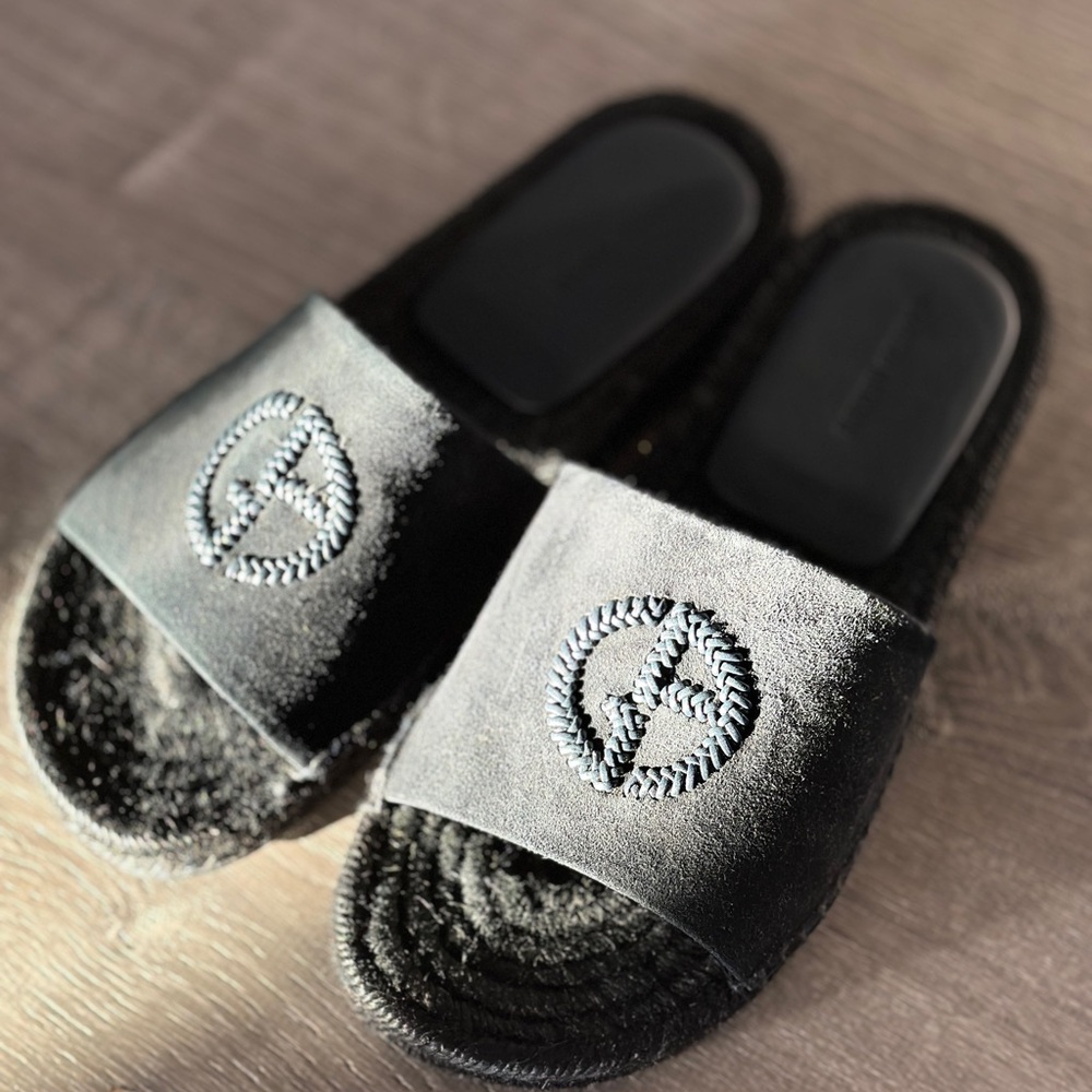 Giorgio Armani Black Embroidered Slides